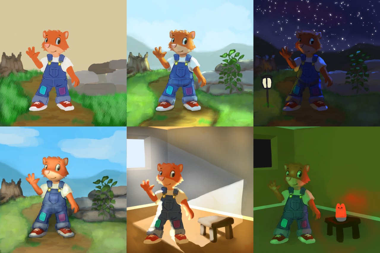 Various lighting tests of a flat colored image of Cargo and the way different lighting styles can affect the image